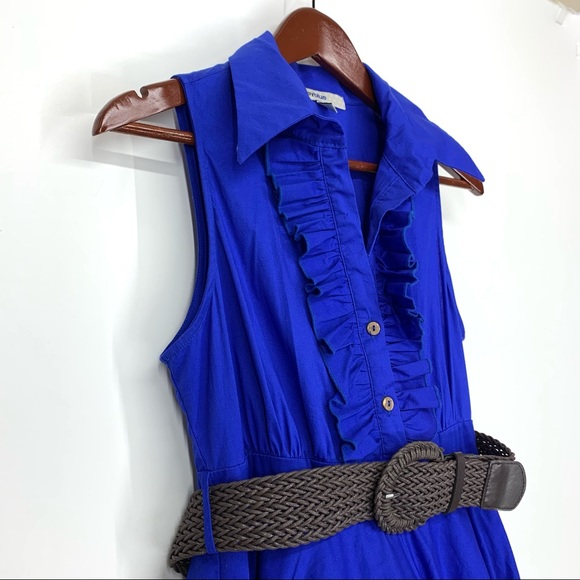 Bailey Blue Cobalt Belted Sleeveless A-Line Dress With Ruffle Bust Tule Underlay - Picture 3 of 16